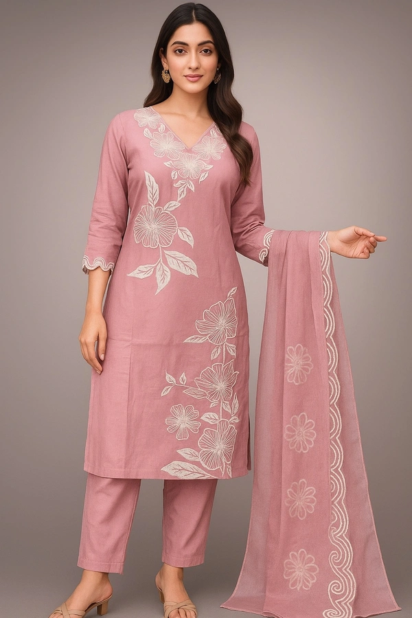 Namita Dusty Pink Floral Embroidered  Kurta Set - pink, XL