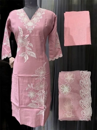 Namita Dusty Pink Floral Embroidered  Kurta Set - pink, XL