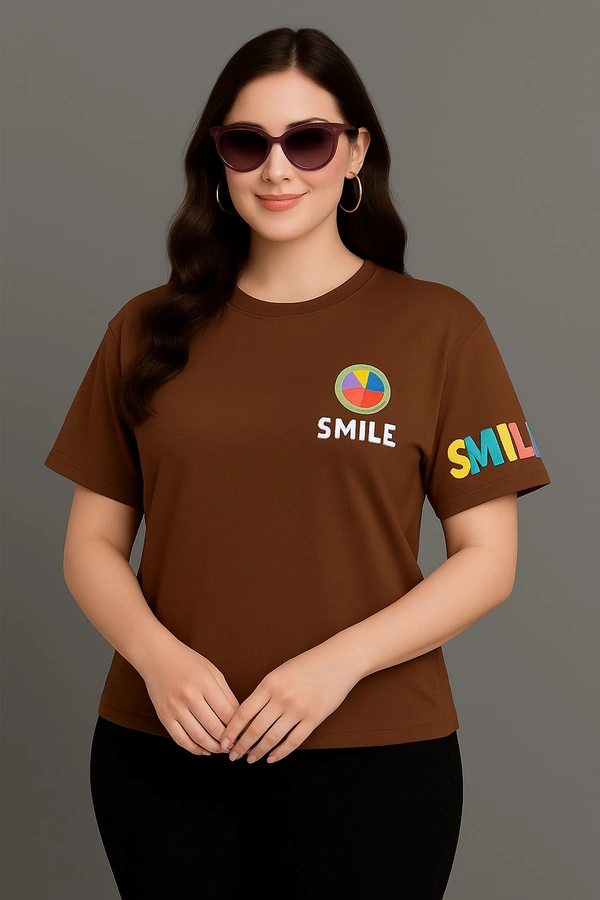Korean Trendy Oversized Half Sleeve “Smile” Printed T-Shirt for Women  - Lavender, Free Size