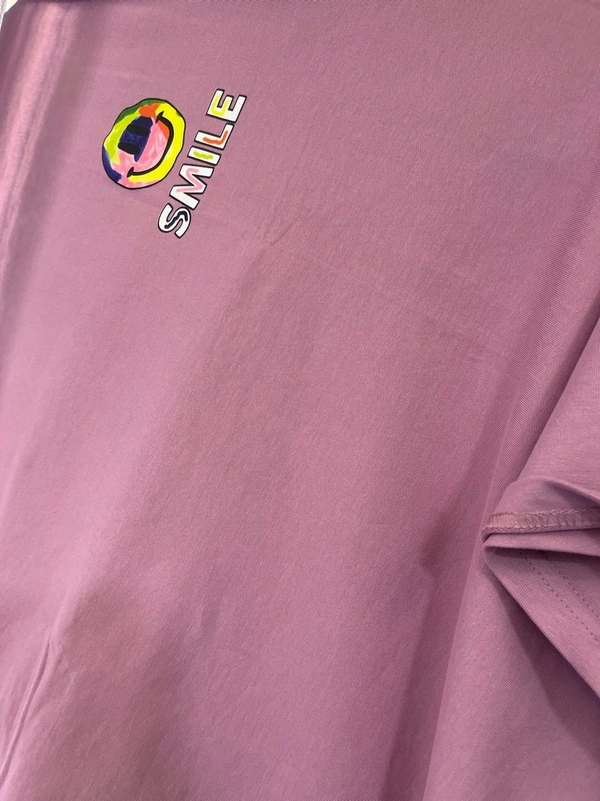 Korean Trendy Oversized Half Sleeve “Smile” Printed T-Shirt for Women  - Lavender, Free Size