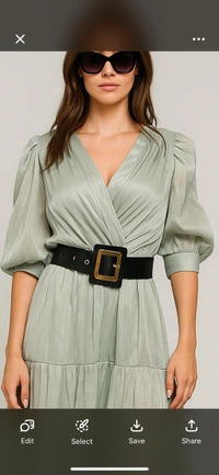 Dytto Sage Green Pleated Midi Dress with Belt - Sage green, XLL