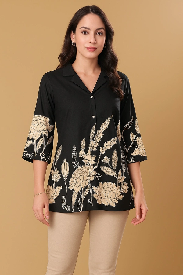 Raspberry Stylish Black Floral Printed Short Kurti - Black, XXL