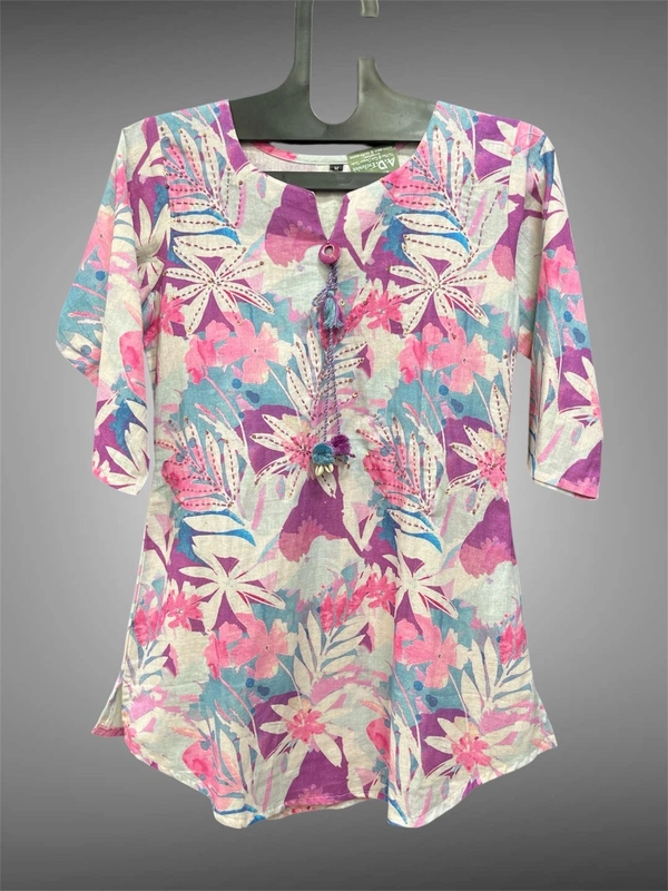 Raspberry Stylish Printed Cotton Kurti 🌸 - Can Can, XXL