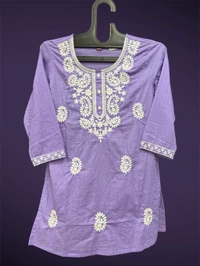 Raspberry  Elegant Embroidered Cotton Kurti 💜✨ - Lavender, M