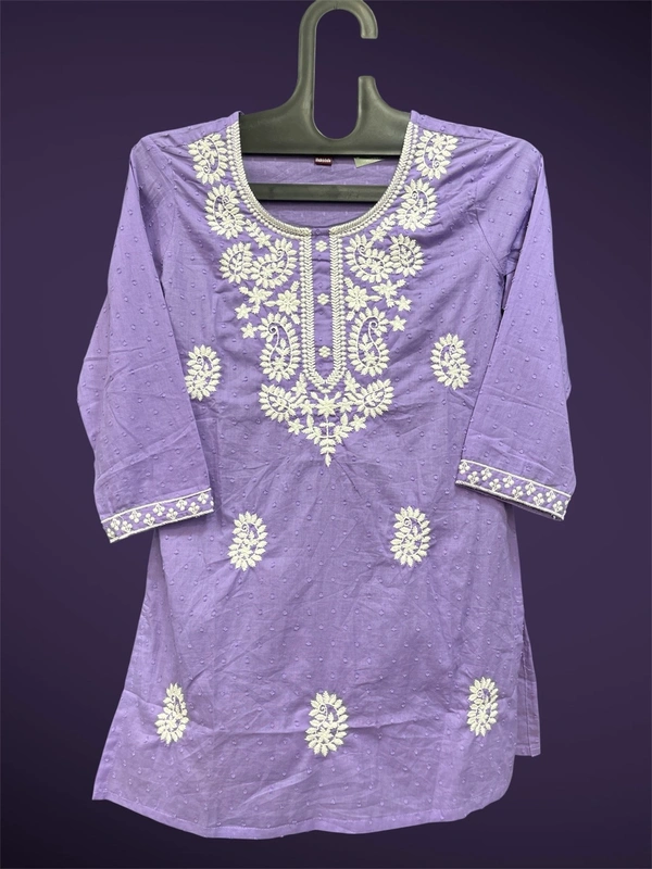 Raspberry  Elegant Embroidered Cotton Kurti 💜✨ - Lavender, M