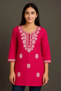 Raspberry Stylish Rani Pink Embroidered Kurti 💖✨ - Rani pink, XXL