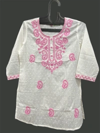 Raspberry White Kurti with Pink Embroidery 🤍💗 - White, L