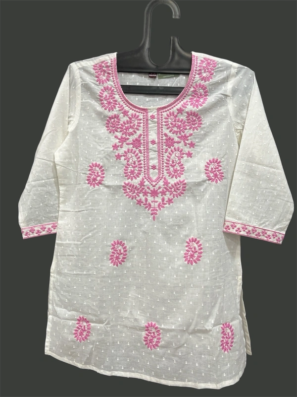 Raspberry White Kurti with Pink Embroidery 🤍💗 - White, L