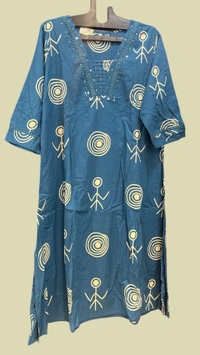 Raspberry Teal Blue & Beige Ethnic Printed Cotton Suit Set (4XL–7XL) - Teal blue, 6XL/52