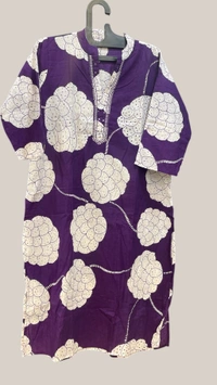 Raspberry Purple & White Ethnic Printed Cotton Suit Set (4XL–7XL) - purple, 4XL/48