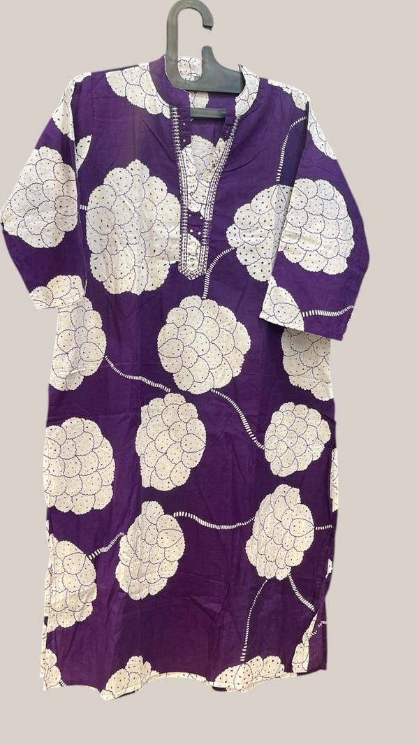 Raspberry Purple & White Ethnic Printed Cotton Suit Set (4XL–7XL) - purple, 4XL/48