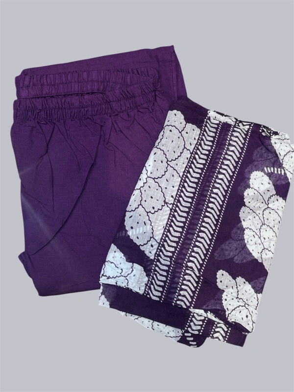 Raspberry Purple & White Ethnic Printed Cotton Suit Set (4XL–7XL) - purple, 4XL/48