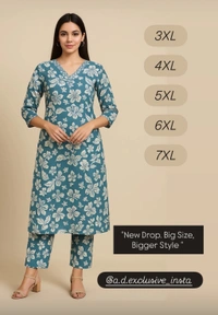Raspberry  Blue & Multicolor Floral Printed Cotton Suit Set (4XL–7XL) - 5XL/50, Te Papa Green