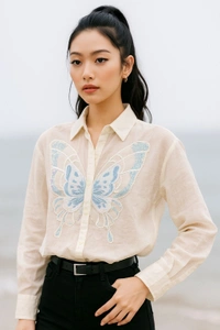 korean ✨ Butterfly Dreams Sheer Shirt ✨ - free size, off white