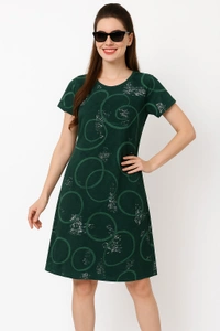 Zola Elegant Circle Pattern Malai Hosiery Night Dress - XL, Black green prt