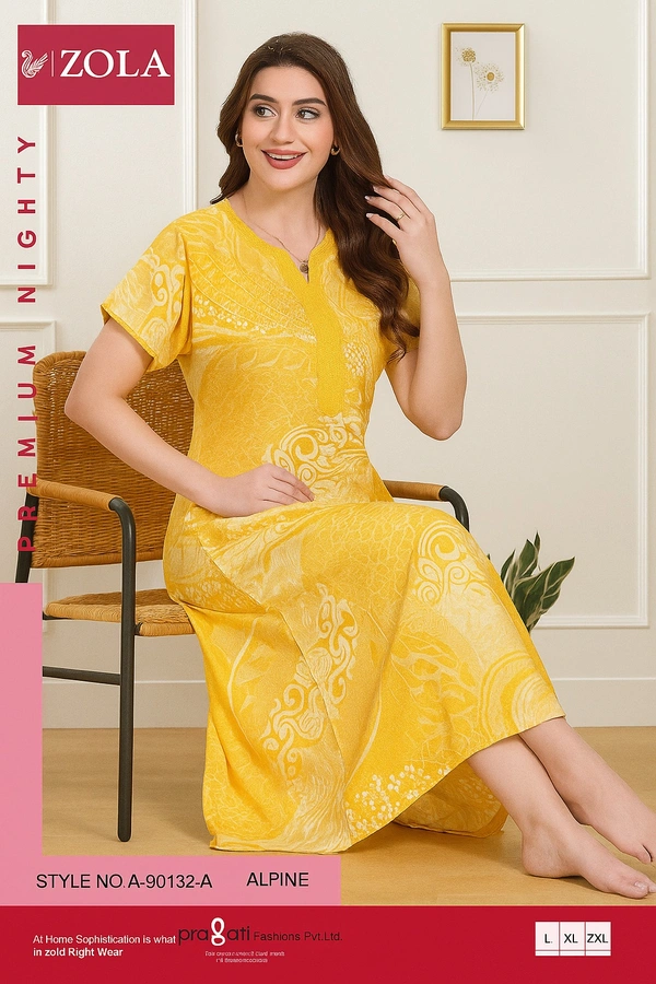 Zola Alpine Bright Yellow Printed Night Gown - XL, yellow print