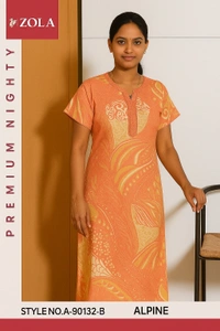 Zola Premium Alpine Printed Nighty – Orange & Yellow Comfort Wear - XL, Peach