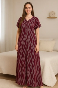 Zola “Trendy Alpine Premium Printed Long Nighty - XL, Wine Berry