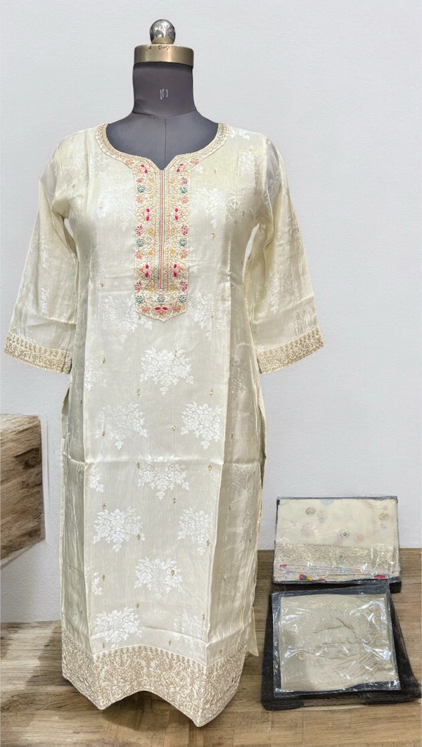 SWISH ✨ Off-White Banarasi Elegance Suit Set ✨ - L/40, Off White