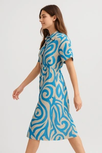 Kiwi Girl Collared Button-Down Printed Midi Dress - FREE SIZE, Sky