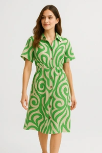 Kiwi Girl Collared Button-Down Printed Midi Dress - FREE SIZE, Sky