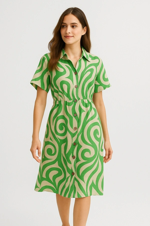 Kiwi Girl Collared Button-Down Printed Midi Dress - FREE SIZE, Sky