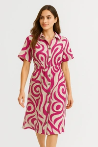 Kiwi Girl Collared Button-Down Printed Midi Dress - FREE SIZE, Sky