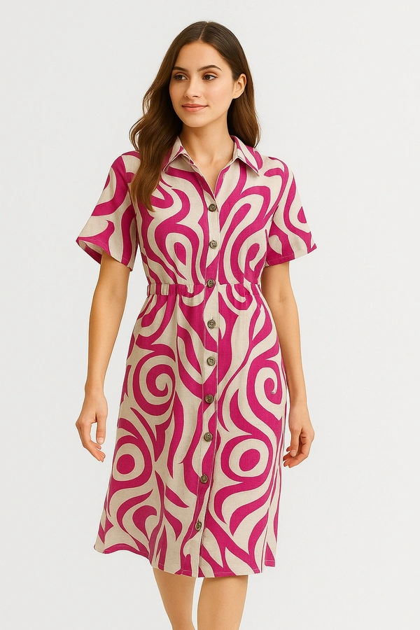 Kiwi Girl Collared Button-Down Printed Midi Dress - FREE SIZE, Sky
