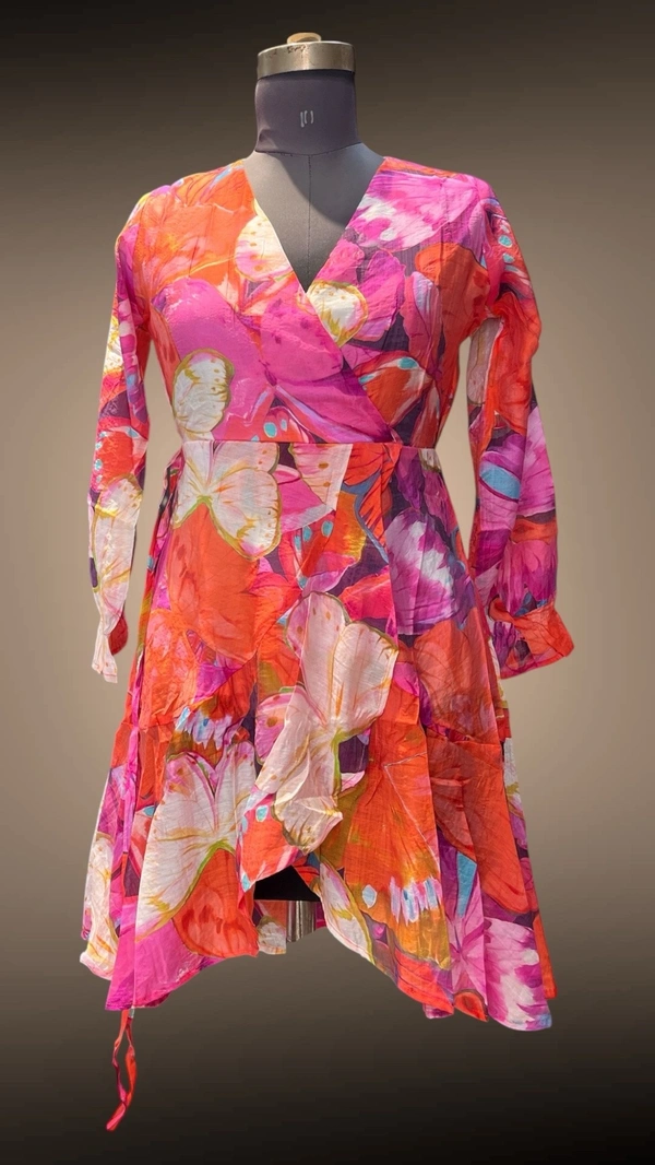 Korean  Tropical Bloom Wrap Dress” 🌺✨ - Printed, Free Size