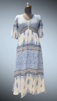Kiwi Girl Printed Midi Dress - Blue printed, Free Size
