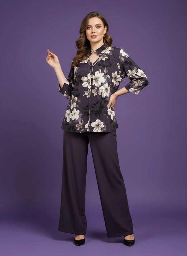 Lonky Elegant Bloom Plus-Size Co-ord - purple print, 5XL