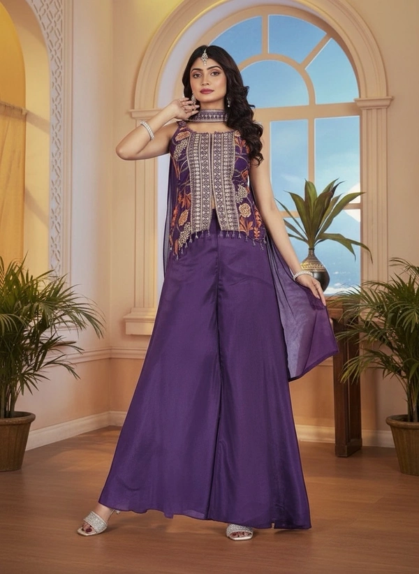 Exclusive  Purple Ethnic Palazzo Set - XL, Purple