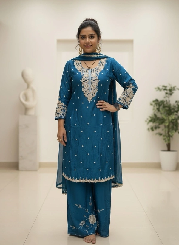 A.D. Majestic Blue Chino Embroidery Suit - XXL/44, royal blue