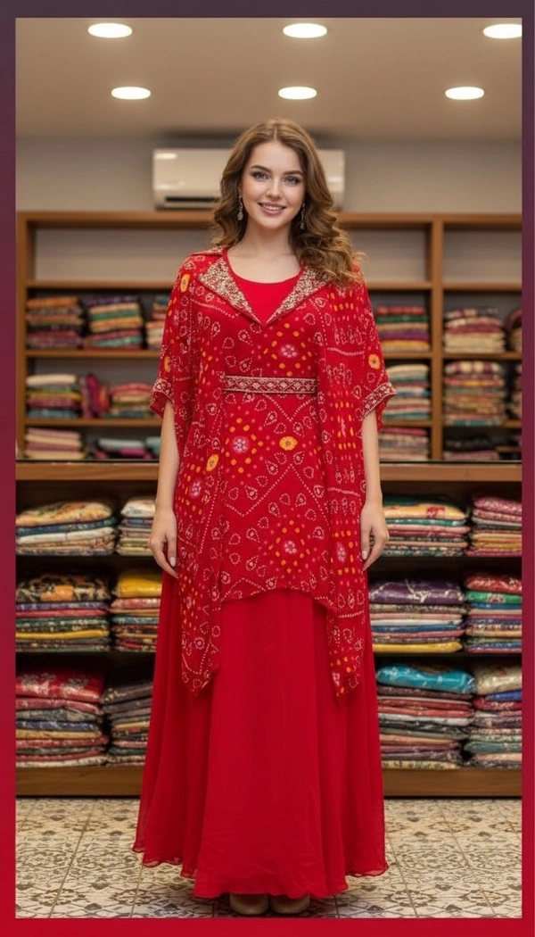 S4U Rangreza Bandhej Charm Sharara Set - M/38, Red