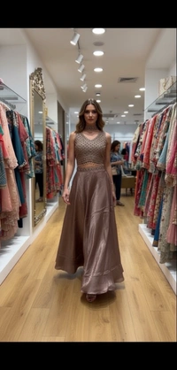 A.D.  Pastel brown organza Lehenga set - L, Special brown