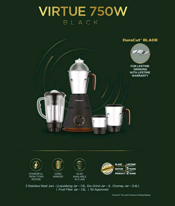 Bajaj Virtue Series 750 Mixer Grinder ( 4jar)