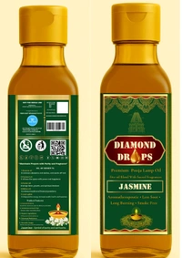 DIAMOND DROPS POOJA LAMP OIL 200ML(JASMINE) (Smokeless Formula ) A Temple In Every Drop  - Pine Green