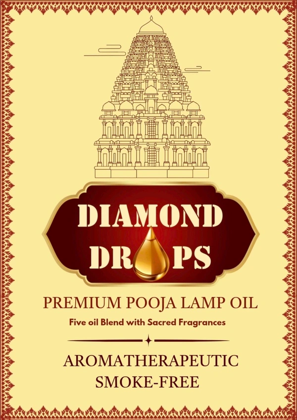 DIAMOND DROPS POOJA LAMP OIL 500Ml ML, JASMINE- Madurai Malli (Aromatherapeutic And Smokeless Formula ) A Temple In Every Drop  - Pine Green