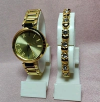 Womens Combo Watch - white, black, goldish, redishandbrown