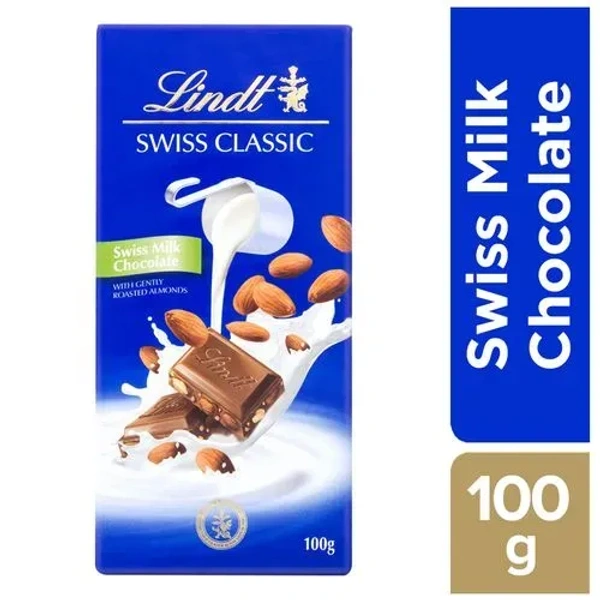 LINDT SWISS CLASSIC MILK CHOCOLATE ROAST ALMONDS - 100GM