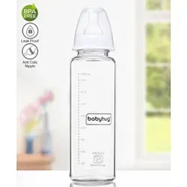 BABYHUG GLASS FEEDING BOTTLE 0+M - 250ML