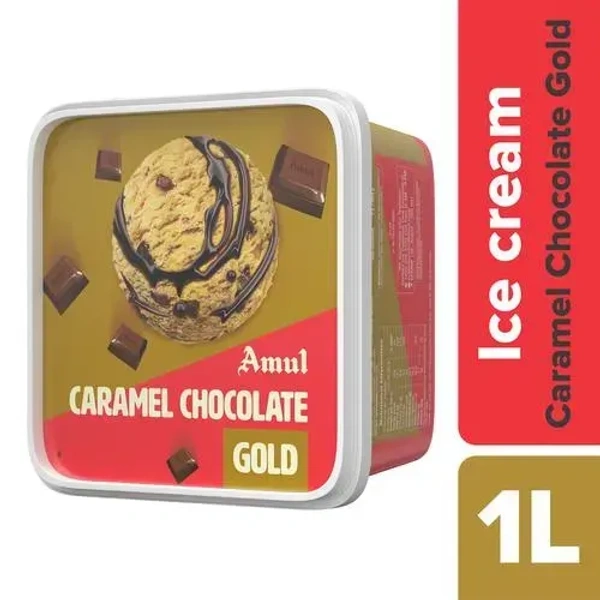 AMUL ICE CREAM TUB CARAMEL CHOCOLATE GOLD - 1LTR