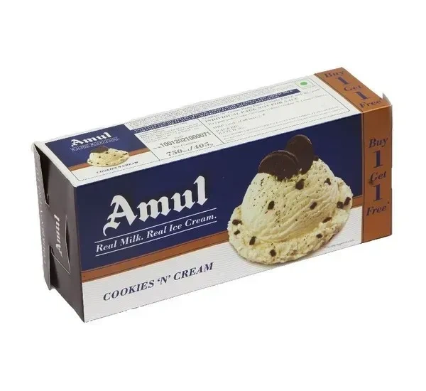 AMUL ICE CREAM BRICK COOKIES N CREAM - 750ML