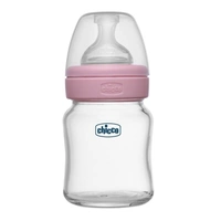 CHICCO BABY W/B FEEDING BOTTLE GLASS 0M 120ML PINK - 120ML