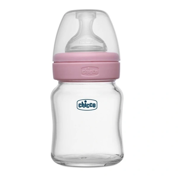 CHICCO BABY W/B FEEDING BOTTLE GLASS 0M 120ML PINK - 120ML