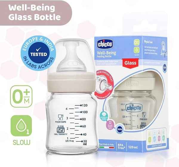CHICCO BABY W/B FEEDING BOTTLE GLASS 2M NEUTRAL - 240ML