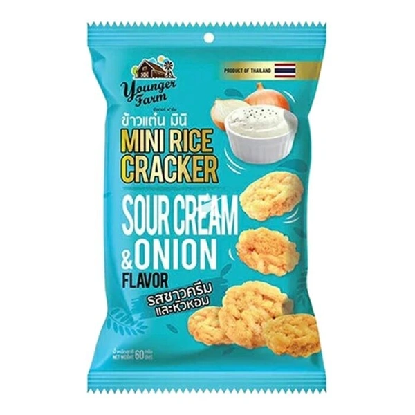 YOUNGER FARM MINI RICE CRACKER SOUR CREAM & ONION FLAVOUR - 60GM