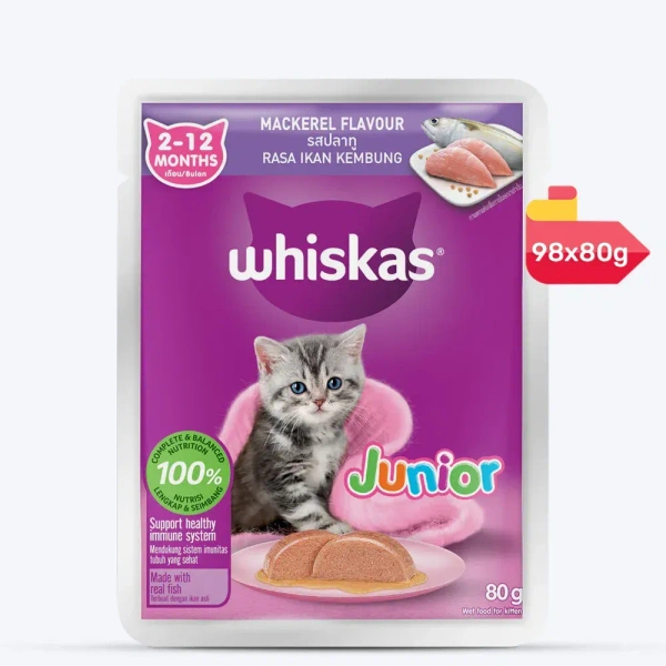 WHISKAS GRAVY KITTEN 2-12 MONTHS MACKEREL FLAVOUR - 80GM