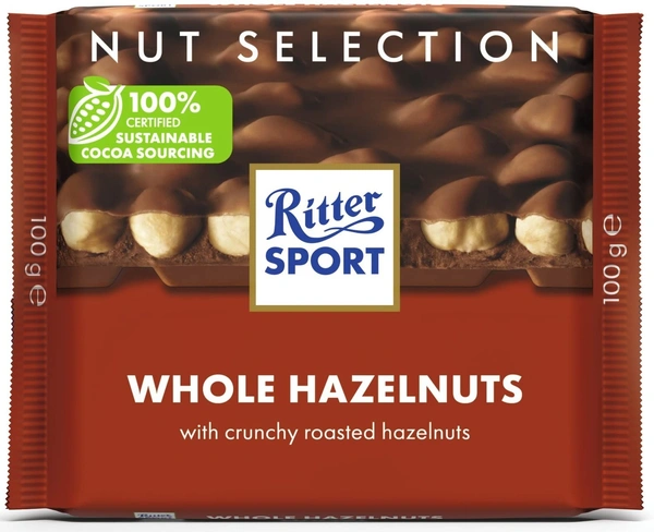 RITTER SPORT CHOCOLATE MILK WHOLE HAZELNUTS - 100GM