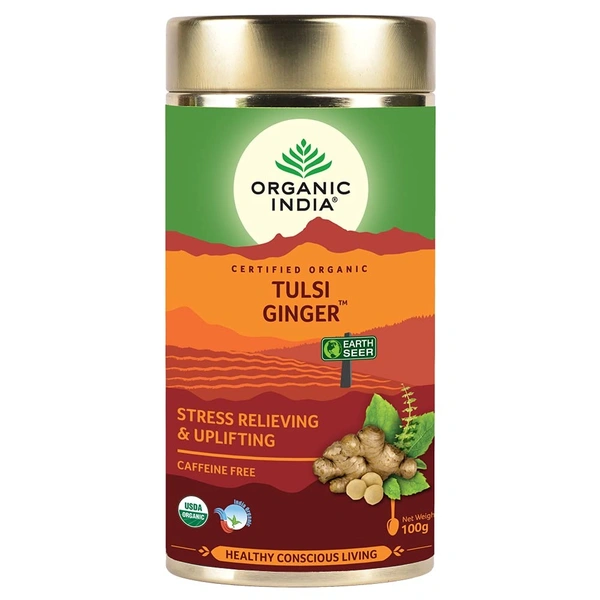 ORGANIC TULSI GINGER 100GM TIN - TIN